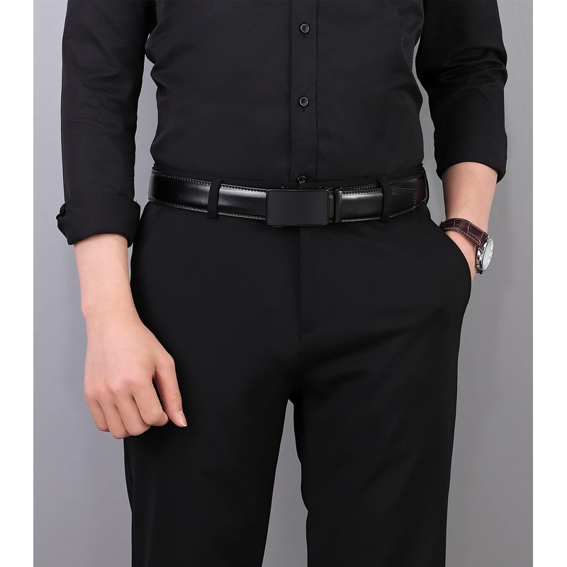 guvoosm Men's Leather Automatic Belt Business Suit 3.5 cm Width,
