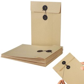 10 Pcs Kraft Paper String Envelope File Folder A5 Size Vertical Document Bill Cards Storage Organizer File Bag with Button String Tie Closure Bag File Folder Project Pockets for School Office