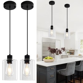 ZSMIHDOH Glass Pendant Lights Kitchen Island 2 Pack, Black Kitchen Pendant Lighting Over Island, Hanging Light Fixtures Modern Pendant Lights for Hallway Entryway Bedroom Dining Room
