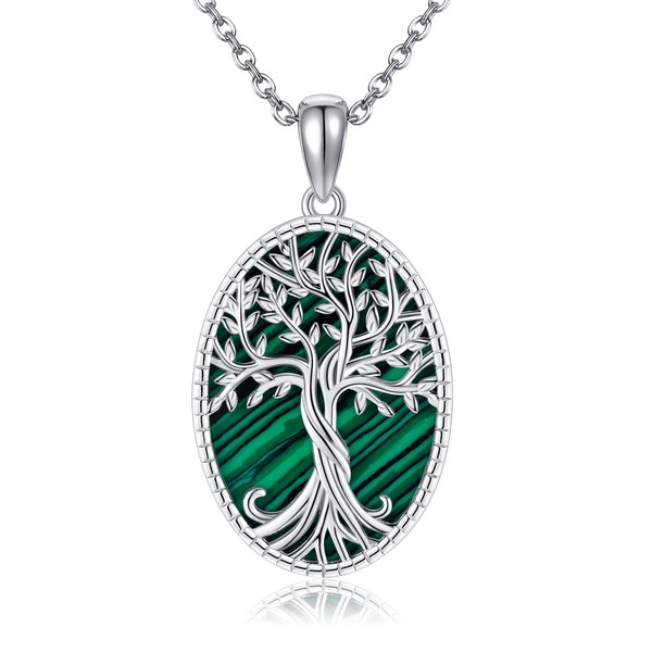 ONEFINITY Tree of Life Necklace 925 Sterling Silver Malachite Stone