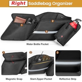HODRANT 2 Pack Motorcycle Saddlebag Organiser, Inner Saddlebag Pockets, Compatible with Touring Models 2014-2025 Street Glide, Road Glide, Road King, Electra Glide (Bags Only)