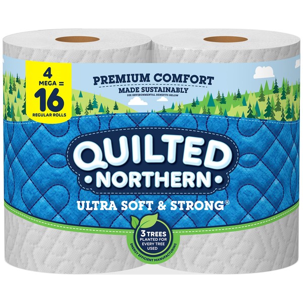Quilted Northern Ultra Soft & Strong Toilet Paper, 4 Mega Rolls = 16 Regular Rolls, 2-ply Bath Tissue