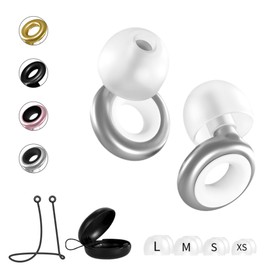 Arkeo Novus Ear Plugs for Sleeping with Cord, Concerts, Musicians, Snoring, Work & Travel Reusable Silicone Earplugs for Noise Reduction and Sound Blocking (White, Large, Medium, Small, Extra Small)