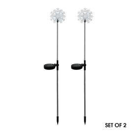 Alpine Corporation 33" H Outdoor 3D Snowflake Garden Lawn Solar Stakes with LED Lights, Christmas Decoration, Set of 2