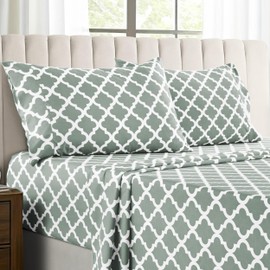 LDC Full Size Bed Sheets Set, 4-Pc Cooling Bed Set, Breathable Hotel Style Sheets, Microfiber Sheets Deep Pockets, Easy-Fit, Soft & Wrinkle Free Oeko-Tex Quatrefoil Bed Sheets (Full, Grey)