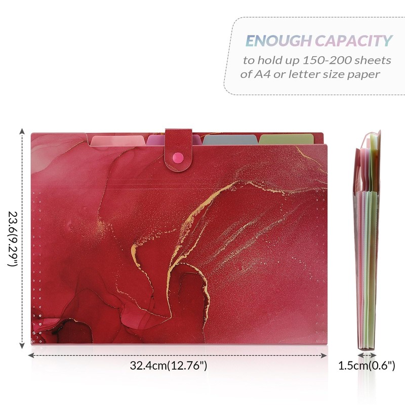 SKYDUE A4 Folder with Compartments, Document Folder A4 with Labels,