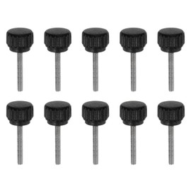HARFINGTON 10pcs Knurled Clamping Knobs Thumb Screws M3 x 20mm Metric Male Thread 13mm Matte Plastic Head 304 Stainless Steel Stud Hand Threaded Knob Thumbscrew Handle, Black