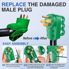 Nilight 50 Amp RV Male Replacement Plug 125/250 Volt Heavy Duty Receptacle with Handle ETL Listed NEMA 14-50P for Camper Caravan Motorhome Van Trailer