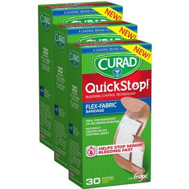 Curad Quickstop Instant Clotting Technology Flex-Fabric Bandages, Assorted Size, 30 Count, 3 Pack, 90 Count
