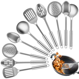 10Pcs Stainless Steel Kitchen Utensils Set, Heat Resistant Spoons Spatula Set with Hanging Hole, Non-Stick Cooking Tools, Kitchen Tools Gadgets Set for Cooking,Dishwasher Safe (10PCS)
