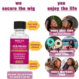 Clear Wig Bond Glue 1oz/30ml With Band, Caps |Swimming Allowed| Waterproof for Front Lace, Extremely Strong Hold, Install Kits (1oz Glue+1oz Remover)