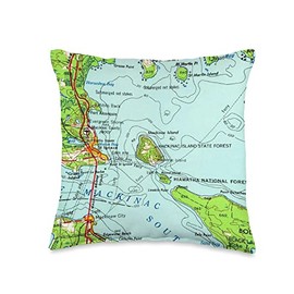 Vintage Mackinac Island MI Nautical Map (1955) Throw Pillow