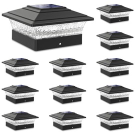 Solar Post Cap Lights Outdoor 12pack, Waterproof Fence Post Lights with 16 Ultra Bright LEDs Fit 4x4 Wood/Vinyl Posts, Black Deck Post Lights with Warm/Cool White for Garden Patio Porch Yard