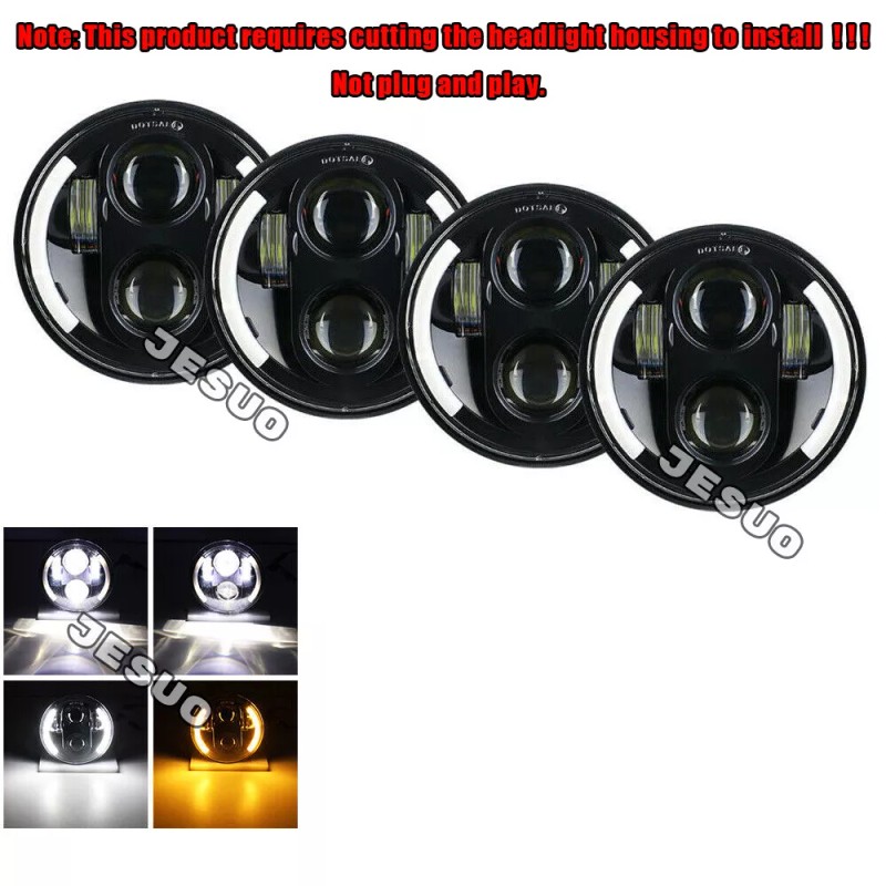 JESUO 4PC 5-3/4 5.75 Inch Round LED Headlight Hi/Lo Beam