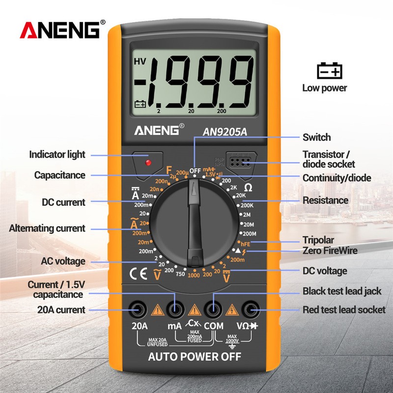 ANENG AN9205A Digital Multimeter 3 1/2 LCD Display 1999 Count