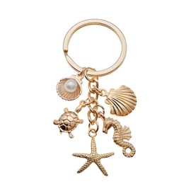 Angyape Cute Beach Keychain Starfish Pearl Seashell Keychain Summer Bag Charms Purse Charms for Handbags Ocean Gift for Women