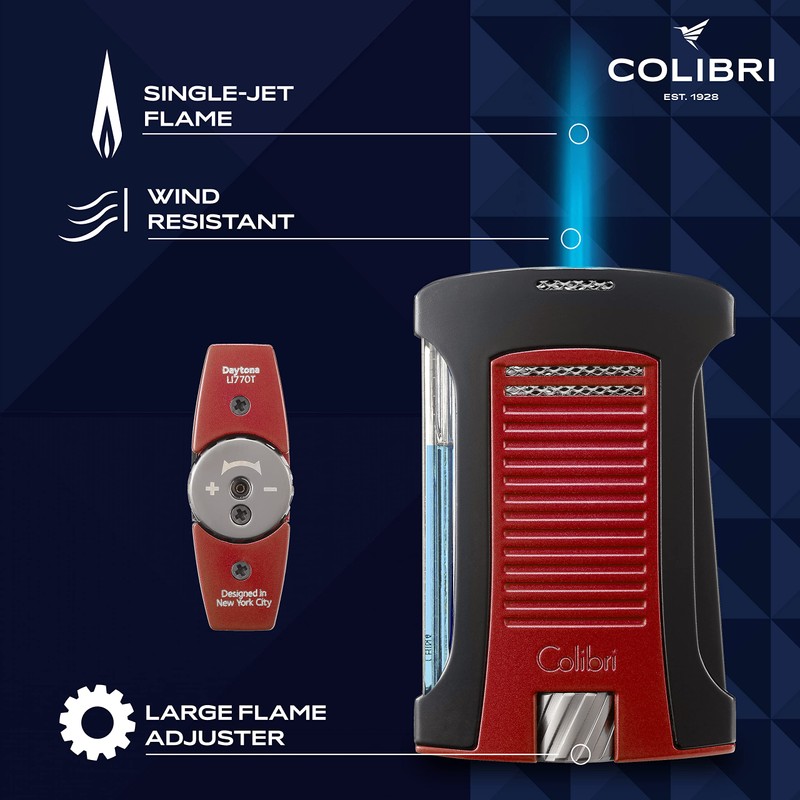 Colibri Daytona Windproof Butane Torch Lighter: Adjustable Flame, Refillable Single-Jet