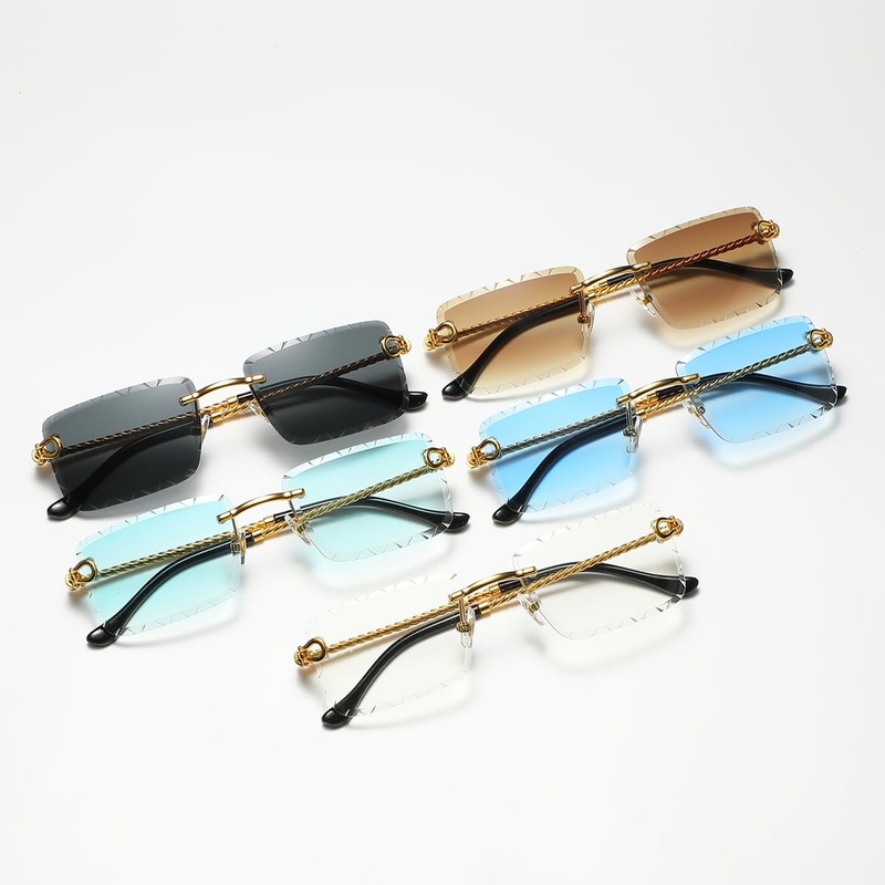 LIGOES Rimless Rectangle Sunglasses UV400 Metal Leg Sunglasses Frameless Sea