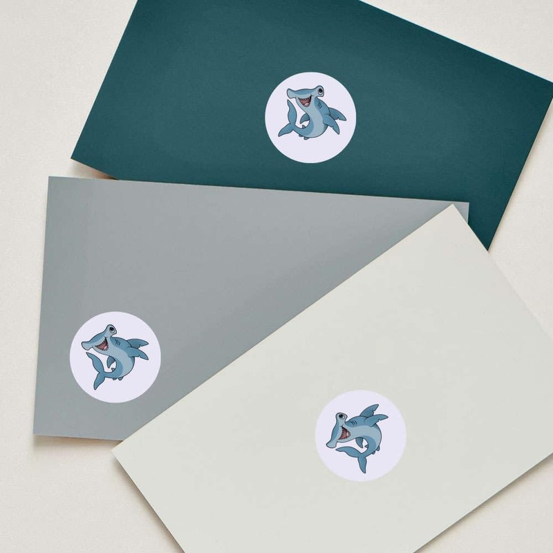 24 x 40mm Round 'Hammerhead Shark' Stickers (SK00042215)