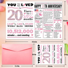 ATTLVV Jumbo 20th Anniversary Cards for Him Her,Happy 20th Wedding Anniversary Card Gifts for Wife Husband,Sweet 20 Year Anniversary Decorations for Women Men