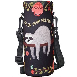 RICHEN Neoprene Water Bottle Carrier Bag with Adjustable Shoulder Strap,Insulated Water Bottle Cover for 500ml/16oz Stainless Steel/Glass/Plastic Bottles (Sloth,500ML)
