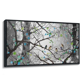 Grey Wall Art Bird on Branch Misty Forest Canvas Artwork Modern Framed Canvas Painting Decorative Wall Art Home Decor Can Be Hung Directly Dining Room Living Room Bedroom Office Size 29x58 Inches