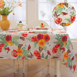 Honellaty Spring Table Cloth Rectangle, Vintage Floral Butterfly Printed Tablecloth, Spillproof Anti-Wrinkle Washable Oblong Tablecloths for Dining Kitchen Indoor Outdoor Party(60 X 102 Inch)