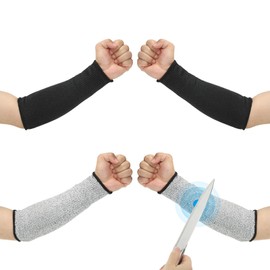 PATIKIL 12 Inch Cut Resistant Sleeve, 2 Pairs Arm Safety Protectors Sleeves Forearm Sleeve HPPE Level 5 Protection for Thin Skin and Bruising, S, Black/Gray