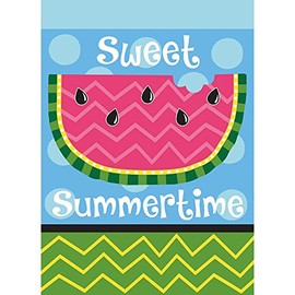 Sweet Summertime Watermelon Pink and Green Chevron 13 x 18 Small Garden Flag