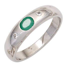 Jobo Women's Ring Rhodium-Plated 925 Sterling Silver Emerald Green Cubic Zirconia Silver Ring green