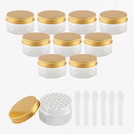 PQPAUTY Pack of 12 Small 100 ml Transparent Plastic Empty Cream Jar with Gold Lid 100 g Empty Tin Screw Box Cosmetic Container Jar