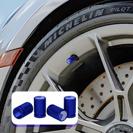 Osilly American Flag Car Tire Valve Stem Caps, 4PCS Aluminum Alloy Vehicle Wheel Air Covers, Patriotic Automotive Hub Air Protector Accessories, Universal for Trucks Motorcycles Bikes (Blue)