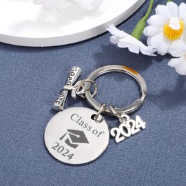 DOYOUDO Graduation Keychain Unique Class of 2024 Key Chains Stainless Steel Keyring Funny Grad Student Gifts from Teacher