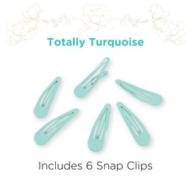 TELETIES - Snap Clip - Snag-Free Design - Hair Clip Barrette for Women & Girls - Gentle Yet Secure Hold - Smooth Finish - For All Hair Types & Textures - One Size (1.75”) - 6 Count- Totally Turquoise