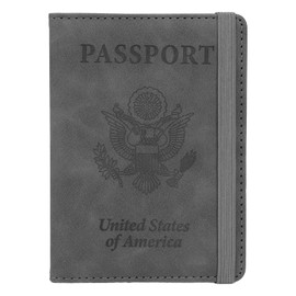 Passport Holder for Travel, Leather Passport Holder RFID Blocking Passport Cover Wallet Passport Case with Pen Holder Passport Holders for Travel Women Men Family Travels Must Haves Essentials, Gray