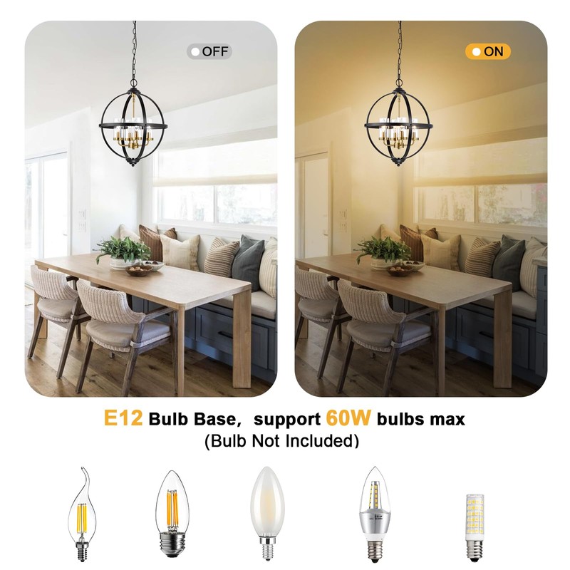Treekee Rustic Chandelier, 14" Farmhouse Globe Orb Pendant Light, Vintage