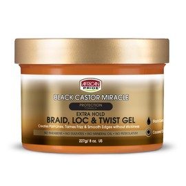African Pride Black Castor Miracle Extra Hold Braid, Loc, Twist Gel - Extreme Hold Braiding Hair Gel, Edge Control & Tames Frizz, No Flake | Natural Ingredients, Coconut Oil | 8oz