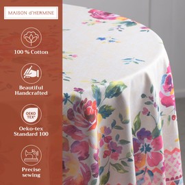 Maison d' Hermine 100% Cotton 69" Diameter Tablecloth, Round Table Cloth Washable Great for Buffet Table, Easter Parties, Holiday Dinner, Wedding & Camping - Spring/Summer - Rose Garden