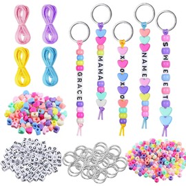 Rayakt 566PCS Keyring Making Kit - DIY Keychain Making Kits with Letter Beads, Heart Beads & Cords - Complete Supplies for Custom Keyrings, Backpack Charms & Party Favors