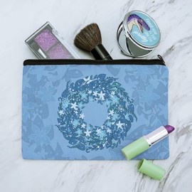 Winter Wreath Flowers Blue Makeup Cosmetic Bag Organizer Pouch