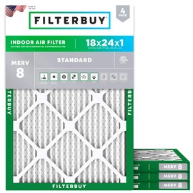 Filterbuy 18x24x1 Air Filter MERV 8 Essential Dust & Allergy Defense (4-Pack), Electrostatic Pleated HVAC AC Furnace Filters Replacement, Made in USA (Actual Size: 17.38 x 23.38 x 0.75)
