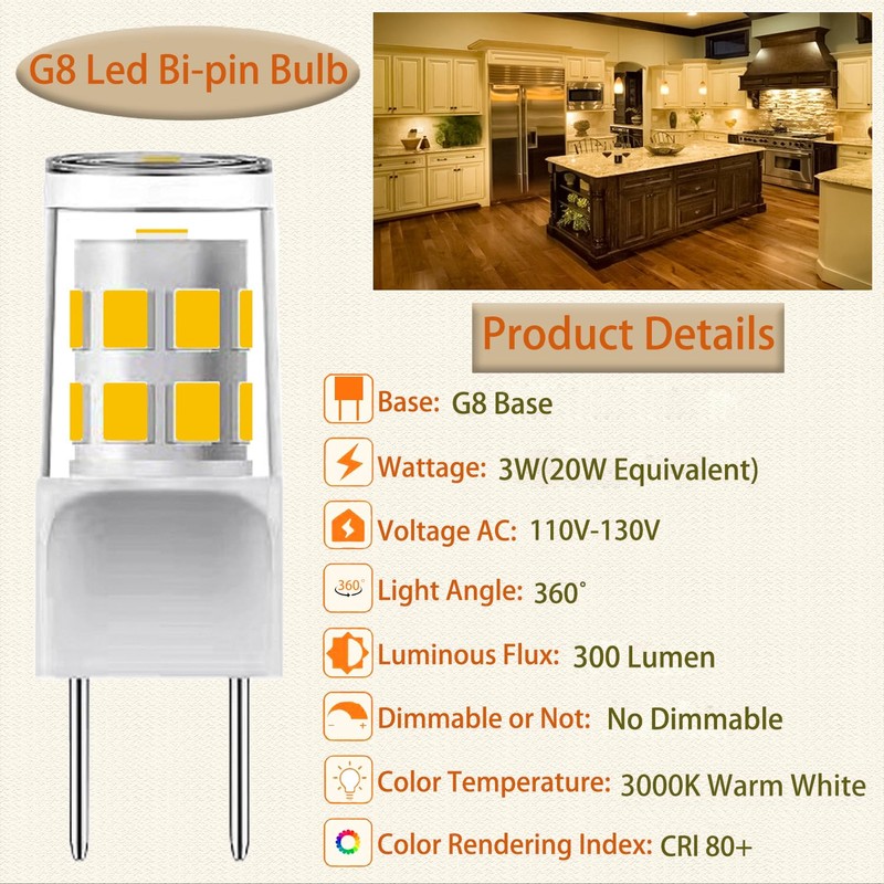 G8 Led Bulb,T4 3W Replacement for 20-25W Halogen Bulb,Warm White