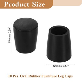 uxcell 10 Pcs 0.47 x 0.47 Inch Oval PVC Furniture Leg Caps, Chair Leg Floor Protector for Patio, Indoor Chair, Table, Bed and Cabinet, Black