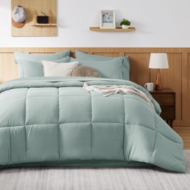 Bedsure Sage Green Comforter Set Queen - 7 Pieces Solid Bed in a Bag, Queen Bed Set with Comforter, Sheets, Pillowcases & Shams