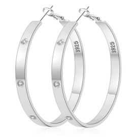 PABBEU 925 Sterling Silver Hoop Earrings for Women Hypoallergenic Large Rhinestone Hoop Earrings Big Cubic Zirconia Earring Hoops for Women Gift 50MM