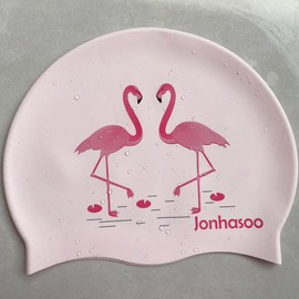 Jonhosoo Silicone Swim Cap for Women, Waterproof Long Hair Swimming Caps with Flower Printed (Green)