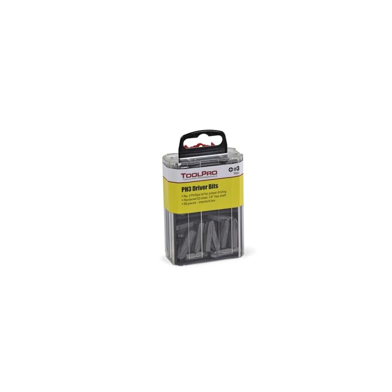 ToolPro Phillips Head Bits - 50 Pieces in Interlocking Storage