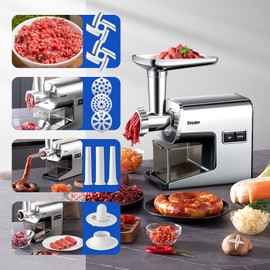 Sinyder Electric Meat Grinder,3000 Max Heavy Duty Stainless Steel Meat Mincer with 2 Blades,3 Grinding Plates,3 Sausage Stuffer Tubes & Kubbe Kit for Home & Kitchen Using