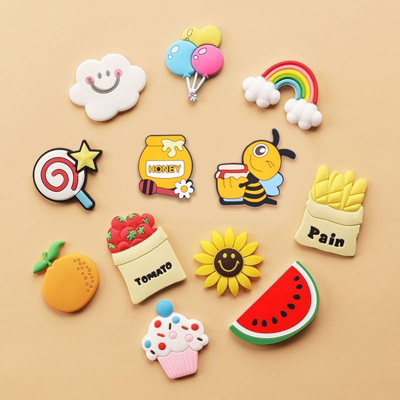 12pcs Creative Cute Cartoon Refrigerator, 3D Soft Plastic Refrigerator Can