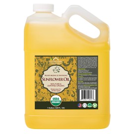 US Organic Sunflower Carrier Oil Bulk Pack, USDA Certified Organic,100% Pure & Natural, Expeller Pressed, for Massage, Aromatherapy or Small Manufacturing, 1 Gallon (128 Ounce)